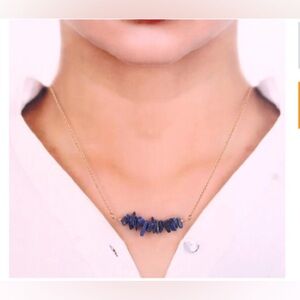 Handmade Sterling Silver and Lapis Lazuli stone bar short necklace minimalist